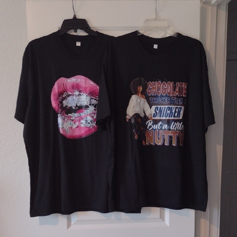 Two Graphic T-Shirts With Two Earrings New